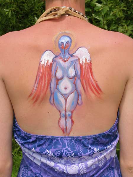 fredhatt-bird-goddess Bird Goddess, 2002, bodypaint and photo by Fred Hatt