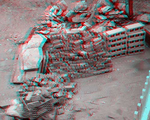 Bricks, 1993, stereo photo by Fred Hatt
