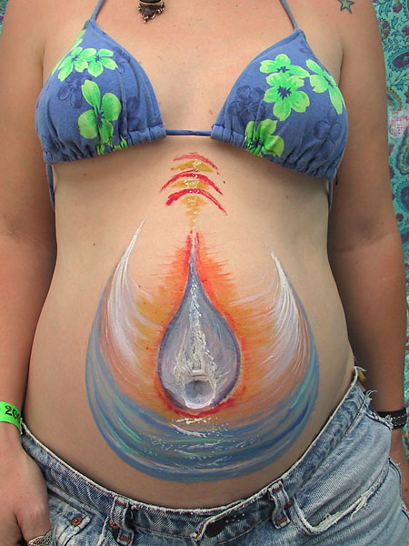 Belly Crescent, 2001, bodypaint and photo by Fred Hatt