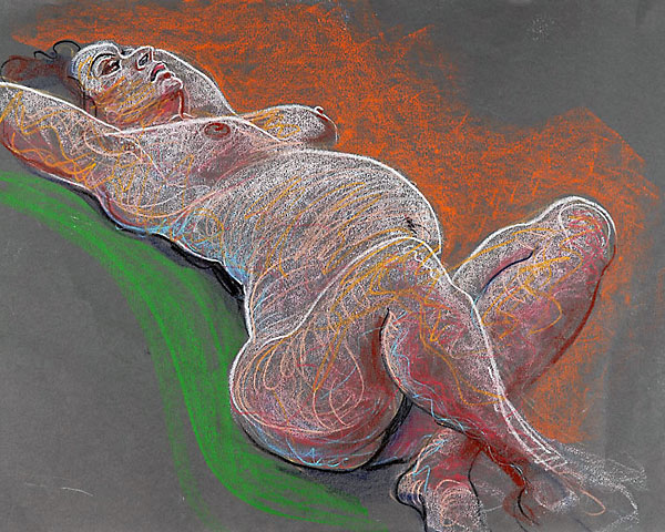 Shifra pregnant crayon sketch 01, 2007, by Fred Hatt