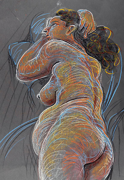 Shifra pregnant crayon sketch 02, 2007, by Fred Hatt