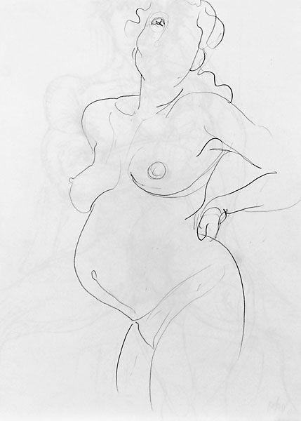 Shifra pregnant pencil sketch 02, 2007, by Fred Hatt