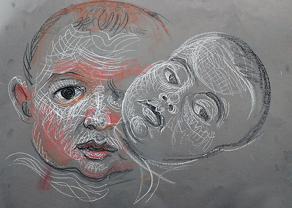 SG and child crayon sketch 02, 2008, by Fred Hatt