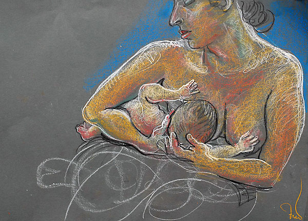 SG and child crayon sketch 01, 2008, by Fred Hatt