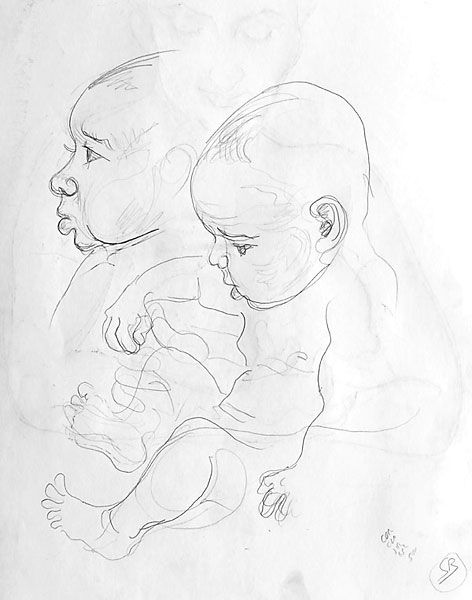 SG and child pencil sketch 06, 2008, by Fred Hatt